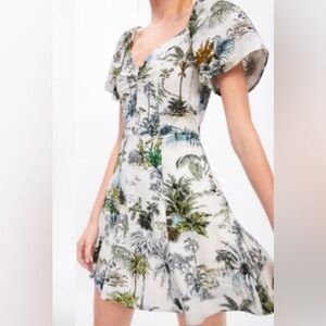 Zara Tropical Toile Print Mini Dress Size Small